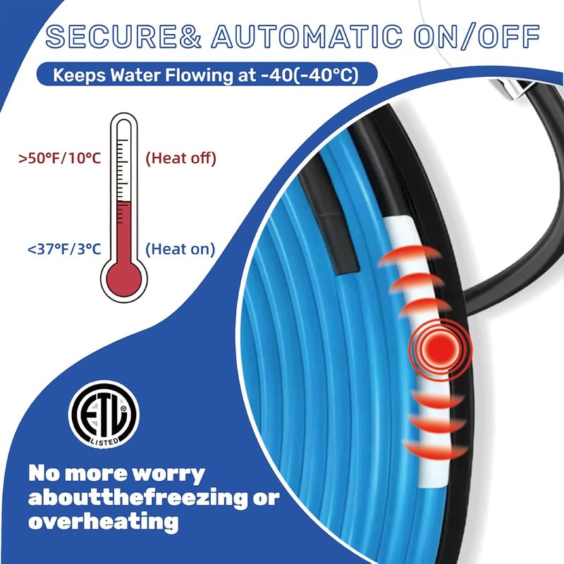 Methuker 3Ft 120V Heat Cable for Pipes Freeze Protection,Self-Regulating Heating Tape for Water Pipes on Metal and Plastic Pipes, Frost Protection for RV, Drain, Sewer,Keeps Water Flowing at -40°F - Image 3